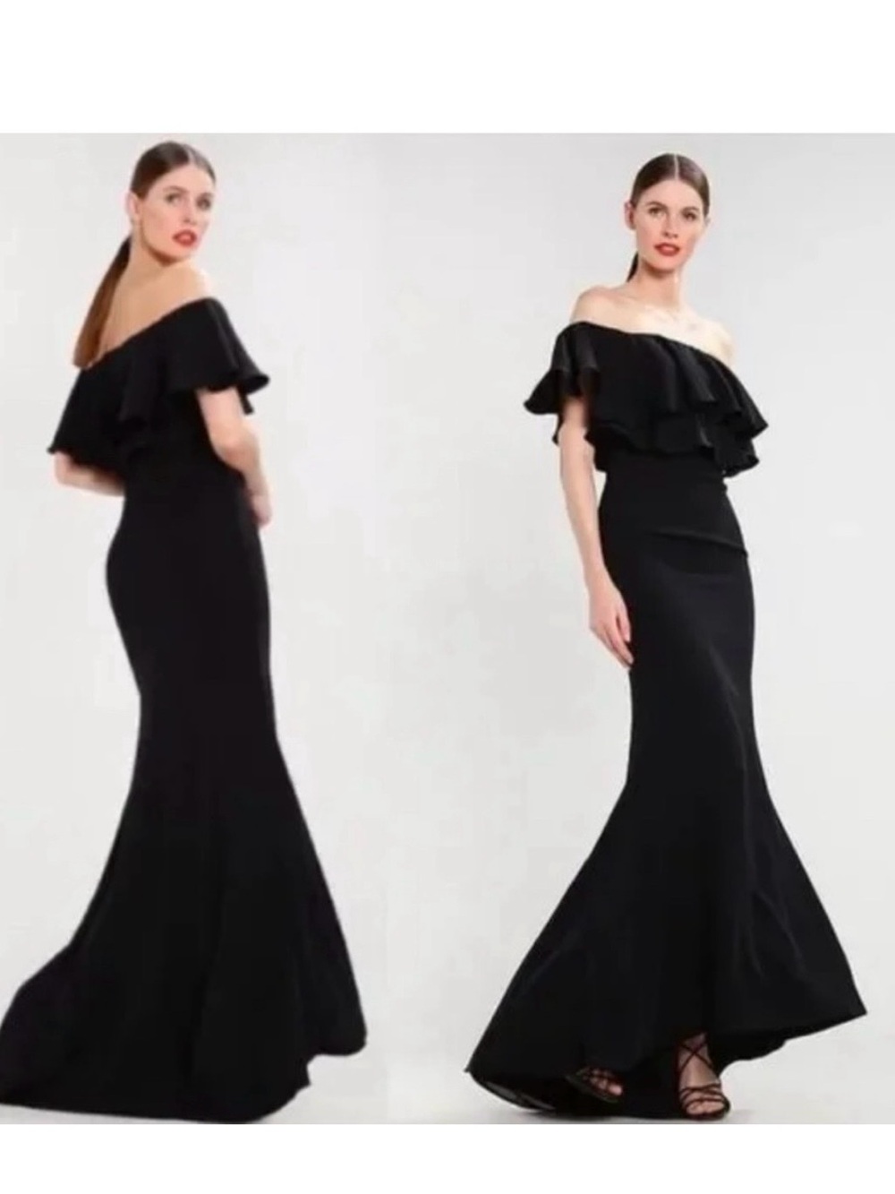 Off-the-Shoulder Black Strapless Ruffle Gown - Picture 3 of 5